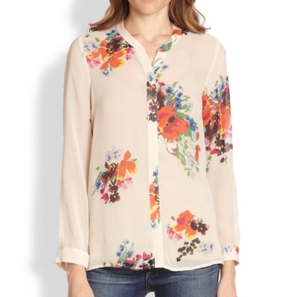 Joie Devitri Sheer, Chiffon, Silk Floral Blouse Medium